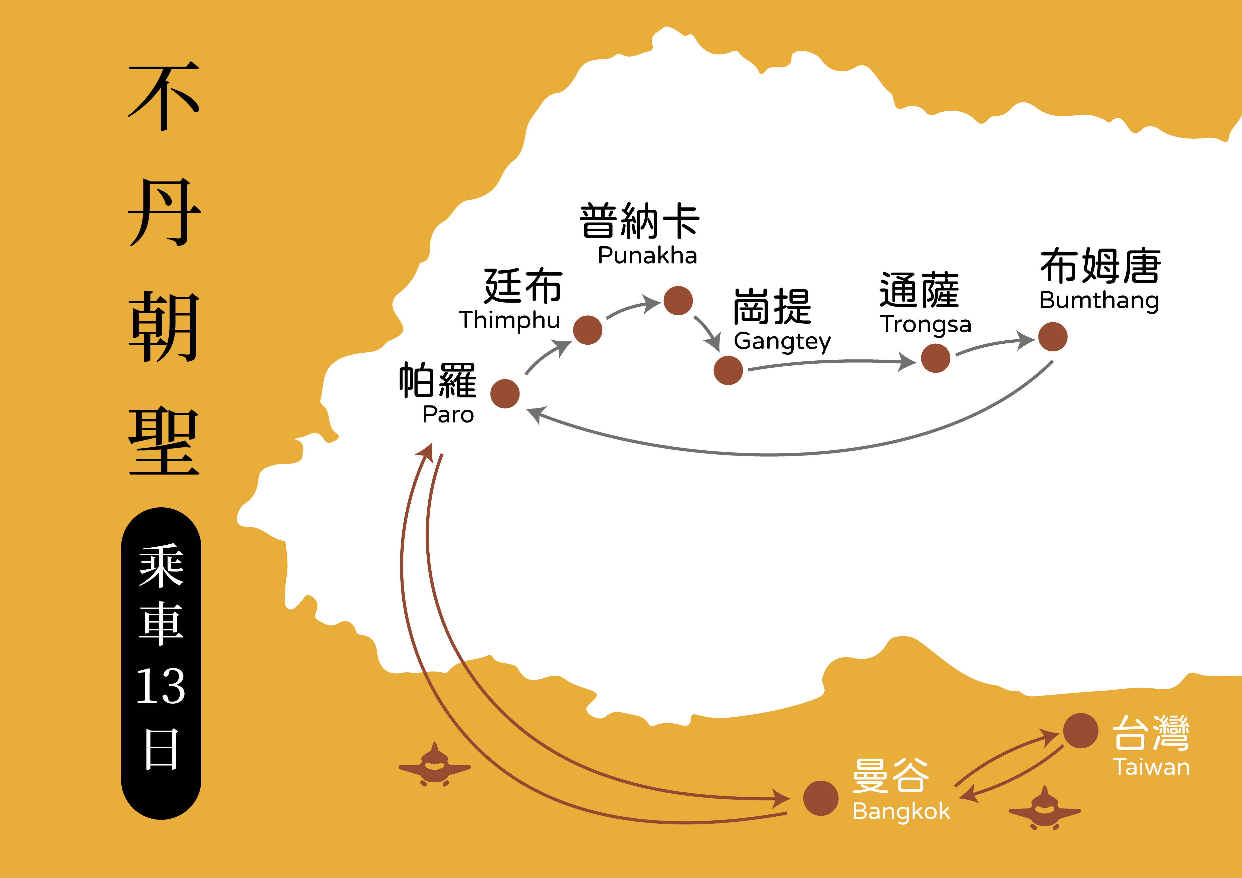 不丹朝聖地圖 搭車13天 工作區域 1